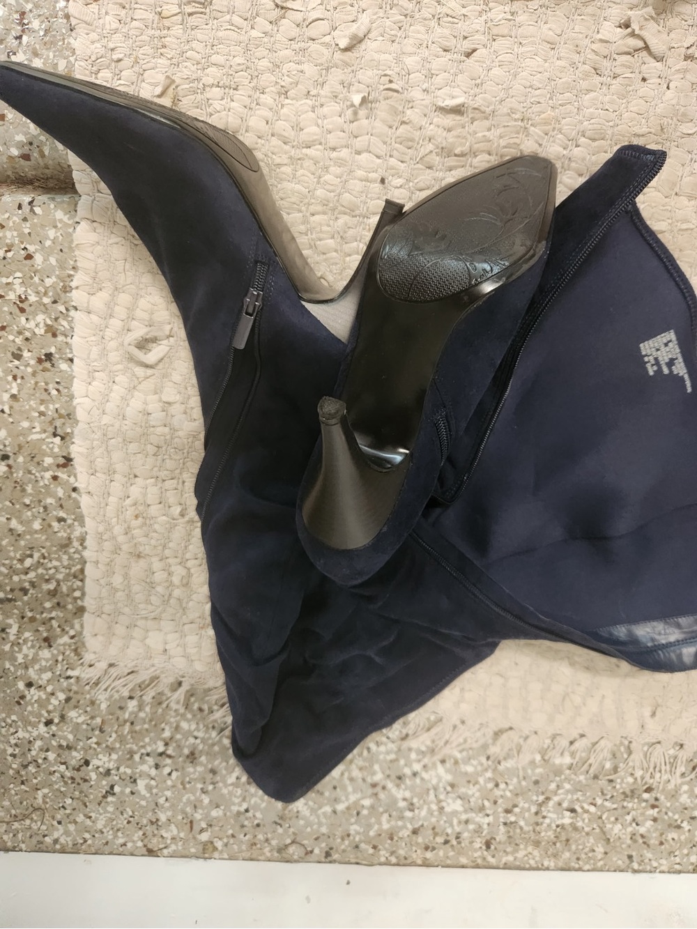 Navy Suede Knee-High Stiletto Boots brand Appstrophe